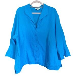 Talbots Irish Linen Shirt Womens Plus 2X Petite Turquoise Button Down 3/4 Sleeve